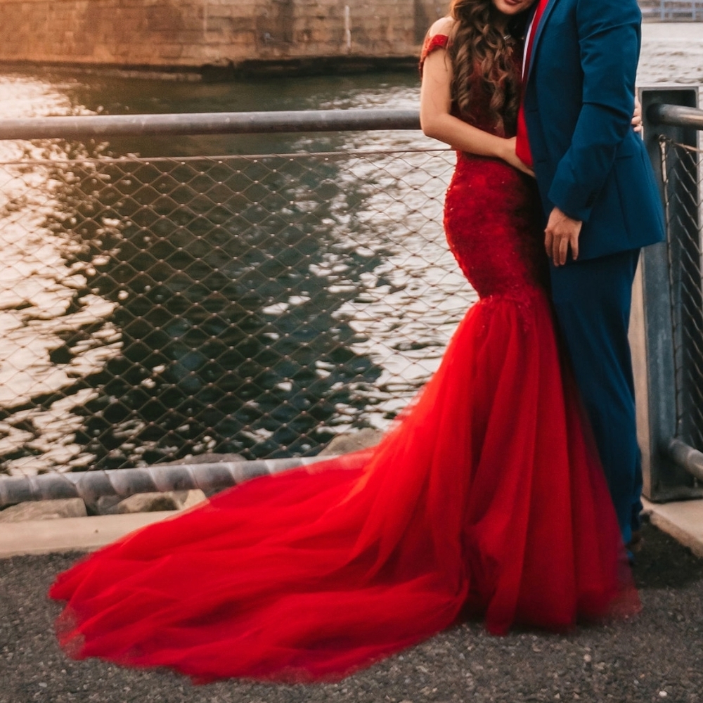 Red Mermaid Dress Evening Wedding Gown